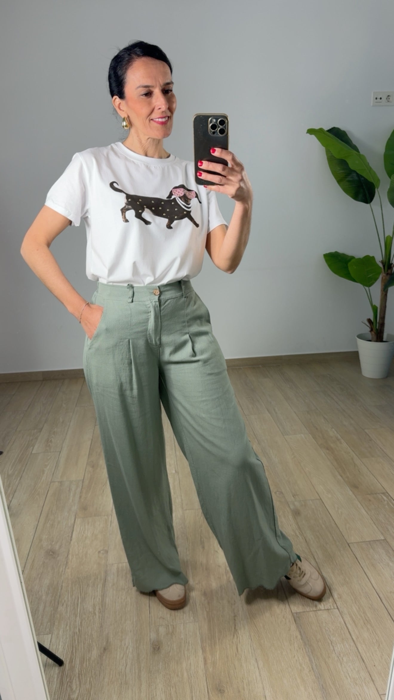 Pantalón lino verde esencial