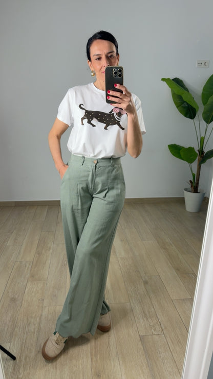 Pantalón lino verde esencial